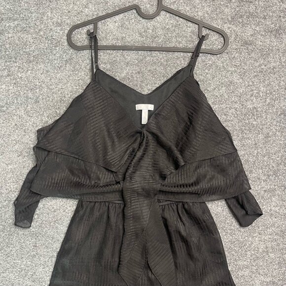 Leith Womens Romper Black Geometric Stripe Cold Shoulder V Neck Tie Front S - Picture 4 of 5